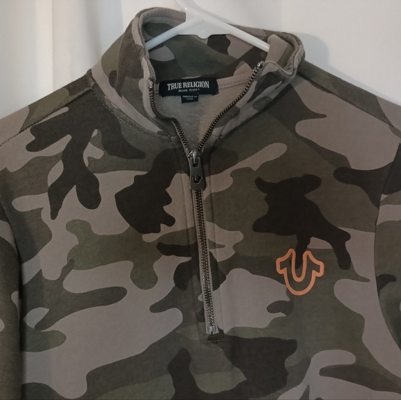 True Religion Half Zip Pullover Sweatshirt Womens Small Camo Dress Fleece Logo - Picture 2 of 10